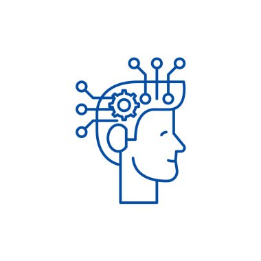 Stratejik düşünme çizgi simgesini kavramı. Stratejik düşünme düz vektör simgesi, işaret, anahat illüstrasyon.