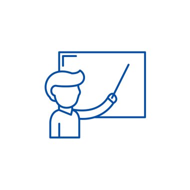 Öğretmen okul yönetimi satırı simgesi kavramı. Öğretmen okul yönetimi düz vektör simgesi, işaret, anahat illüstrasyon.