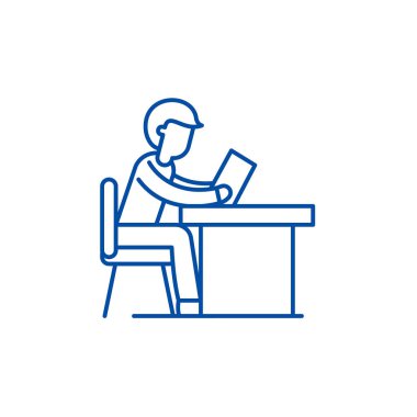 İş hattı simgesi kavram eğitimi. Eğitim iş düz vektör simgesi, işaret, anahat illüstrasyon.