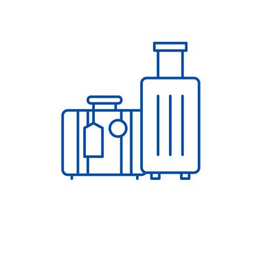 Seyahat Bagaj satırı simgesi kavramı. Seyahat Bagaj düz vektör simgesi, işaret, anahat illüstrasyon.