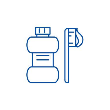 Florür takviyesi satırı simgesi konsepti için diş macunu. Florür takviyesi düz vektör simgesi, işaret, anahat illüstrasyon için diş macunu.