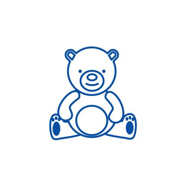 Oyuncak ayı, oyuncak satır simgesi kavramı. Oyuncak ayı, oyuncak düz vektör simgesi, işaret, resim anahat.