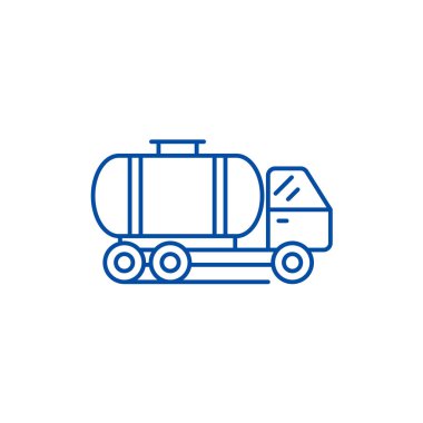 Tank araba satırı simgesi kavramı. Tank araba düz vektör simgesi, işaret, anahat illüstrasyon.