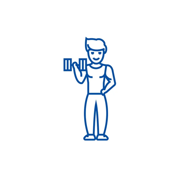 Hombre fuerte haciendo ejercicios concepto de icono de línea. Hombre fuerte haciendo ejercicios vector plano símbolo, signo, esquema ilustración . — Vector de stock