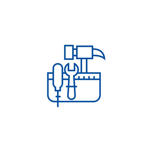 Ceinture à outils, concept d'icône de ligne de vis marteau. Ceinture à outils, vis à marteau symbole vectoriel plat, signe, illustration de contour . — Image vectorielle