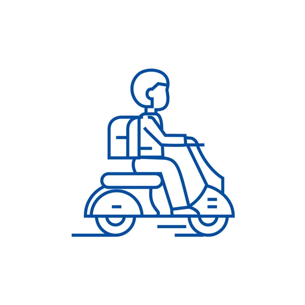Concepto de icono de línea de scooter de viaje. Scooter de viaje símbolo de vector plano, signo, esbozo ilustración . — Archivo Imágenes Vectoriales