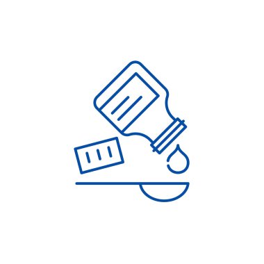 Tıp satırı simgesi kavramı alarak. Alarak ilaç düz vektör simgesi, işaret, anahat illüstrasyon.