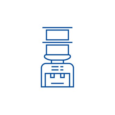 Su şişesi sistem, içecekler teslimini satır simgesi kavramı. Su şişesi sistem, teslimat içecekler düz vektör simgesi, işaret, anahat illüstrasyon.