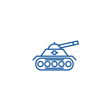 Savaş tankı satırı simgesi kavramı. Savaş tankı düz vektör simgesi, işaret, anahat illüstrasyon.