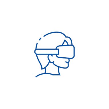 Sanal gerçeklik, gözlük ve kulaklık hat simgesi kavramı. Sanal gerçeklik, gözlük ve kulaklık düz vektör simgesi, işaret, resim anahat.