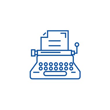 Daktilo, yazar, yazma copywriting satırı simgesi kavramı. Daktilo, yazar, yazma, copywriting düz vektör simgesi, işaret, anahat illüstrasyon.