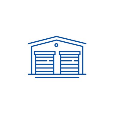 Ambarlar satırı simgesi kavramı. Ambarlar düz vektör simgesi, işaret, anahat illüstrasyon.