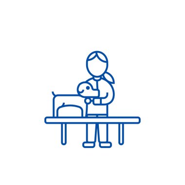 Veteriner Kliniği, doktor köpek çizgi simgesini konsepti ile. Veteriner Kliniği, doktor köpek düz vektör simgesi, işaret, anahat illüstrasyon.