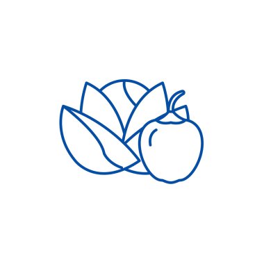 Sebze ve meyve satırı simgesi kavramı. Sebze ve meyve düz vektör simgesi, işaret, anahat illüstrasyon.