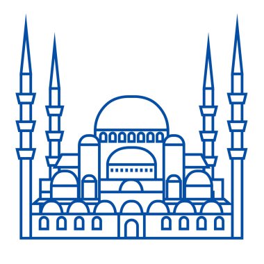 Türk Camii hat simgesi kavramı. Türk Camii düz vektör simgesi, işaret, anahat illüstrasyon.