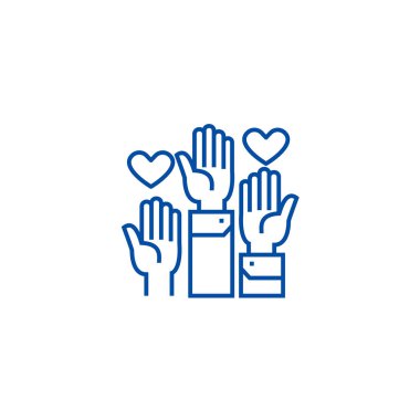 Gönüllü el çizgisi simgesi konsepti. Gönüllü eller düz vektör sembolü, işaret, çizim çizimi.