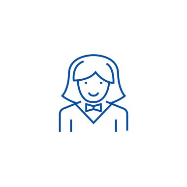 Garson kadın satırı simgesi kavramı. Garson kadın düz vektör simgesi, işaret, anahat illüstrasyon.