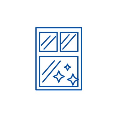 Pencere temiz, temizlik hattı simgesi kavramı. Pencere temizlemek, temizleme düz vektör simgesi, işaret, anahat illüstrasyon.