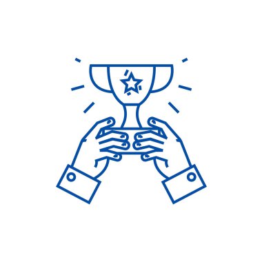 Kazanan kupa, kupa satırı simgesi kavram. Kazanan kupa, kupa düz vektör simgesi, işaret, anahat illüstrasyon.