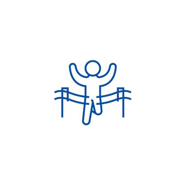 Koş, marafon çizgi simgesini kavramı kazanan. Kazanan çalıştırmak, marafon düz vektör simgesi, işaret, anahat illüstrasyon.