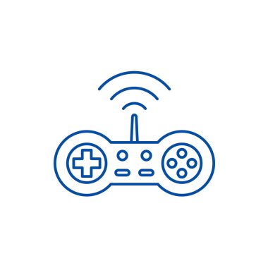 Kablosuz oyun çubuğu satır simgesi kavramı. Kablosuz oyun çubuğu düz vektör simgesi, işaret, anahat illüstrasyon.