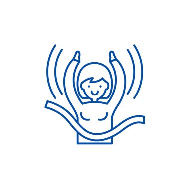 Bayan zafer satırı simgesi kavramı. Bayan zafer düz vektör simgesi, işaret, anahat illüstrasyon.