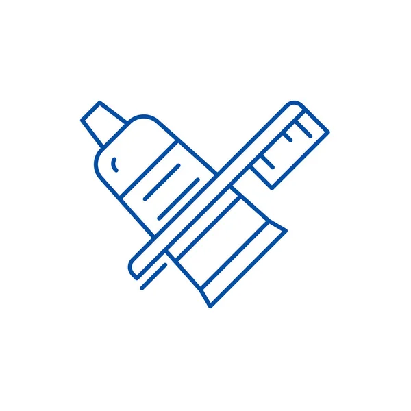 Escova de dentes e conceito de ícone de linha de pasta de dentes. Escova de dentes e pasta de dentes símbolo vetorial plana, sinal, ilustração esboço . —  Vetores de Stock