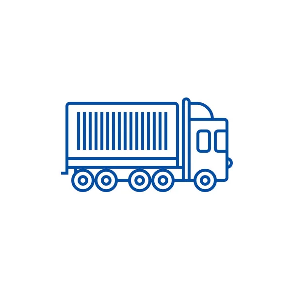 Camión, concepto de icono de línea de contenedores de carga. Camión, contenedor de carga símbolo vector plano, signo, esquema ilustración . — Vector de stock