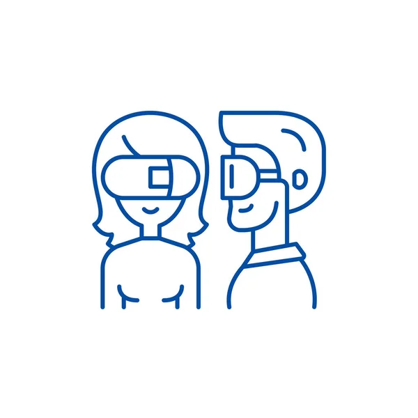 Concept d'icône de ligne de lunettes virtuelles. Lunettes virtuelles symbole vectoriel plat, signe, illustration de contour . — Image vectorielle