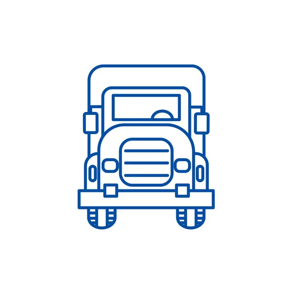 Vrachtwagen vooraanzicht lijn pictogram concept. Vrachtwagen vooraanzicht platte vector symbool, teken, overzicht illustratie. — Stockvector