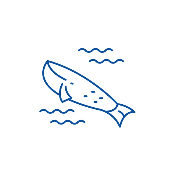 Baleine dans le concept de l'icône de la ligne océanique. Baleine dans l'océan symbole de vecteur plat, signe, illustration de contour . — Image vectorielle