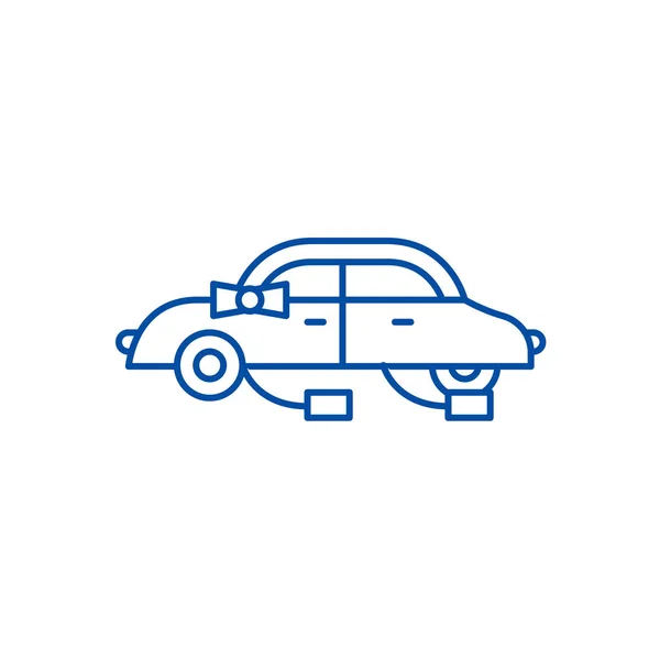 Icono de línea de coche de boda concepto. Boda coche plano vector símbolo, signo, esquema ilustración . — Vector de stock