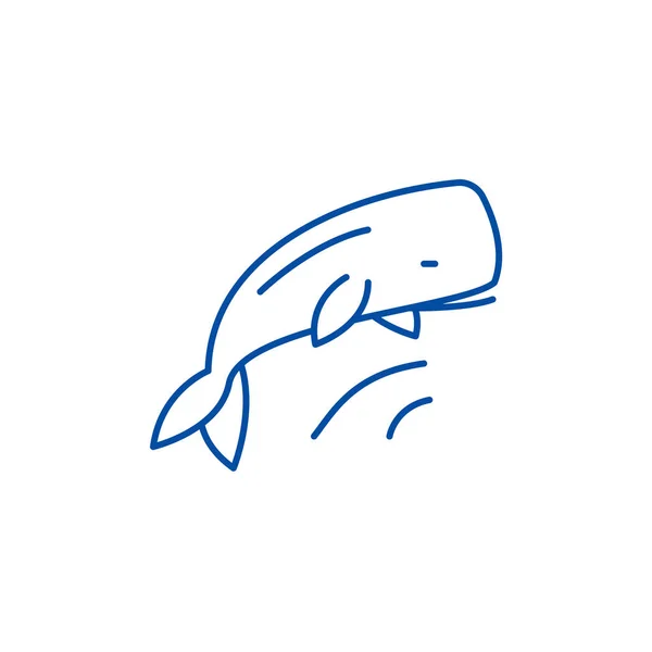 Conceito de ícone de linha de baleia. Símbolo vetorial plano de baleia, sinal, ilustração esboço . —  Vetores de Stock