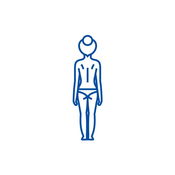 Ciało kobiety z powrotem linia ikona koncepcja. Kobieta ciało powrotem płaskie wektor symbol, znak, ilustracja kontur. — Wektor stockowy