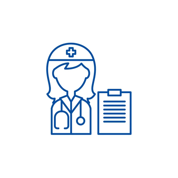 Kvinna läkare line ikonen koncept. Kvinna läkare platt vektor symbol, underteckna, disposition illustration. — Stock vektor