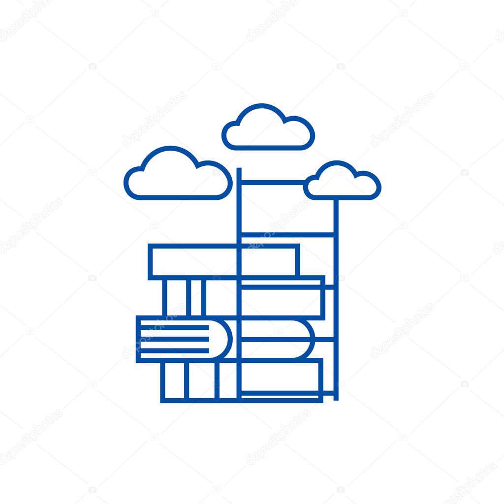 Way to knowledge,books with staircase line icon concept. Way to knowledge,books with staircase flat  vector symbol, sign, outline illustration.