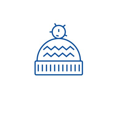 Kış şapka hat simgesi kavramı. Kış şapka düz vektör simgesi, işaret, anahat illüstrasyon.