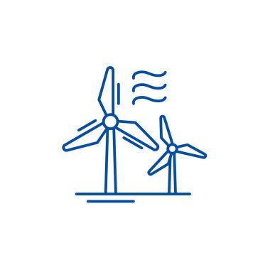 Rüzgar güç hat simgesi kavramı. Rüzgar gücü düz vektör simgesi, işaret, anahat illüstrasyon.