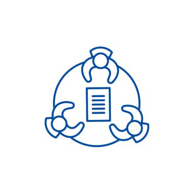 Çalışma grubu satır simgesi kavramı. Çalışma grubu düz vektör simgesi, işaret, anahat illüstrasyon.