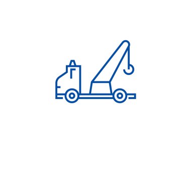 Yıkıcı kamyon satırı simgesi kavramı. Yıkıcı kamyon düz vektör simgesi, işaret, anahat illüstrasyon.