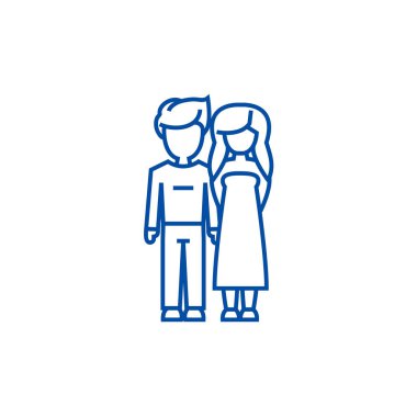 Genç çift aşk satırı simgesi kavram. Genç çift aşk düz vektör simgesi, işaret, anahat illüstrasyon.