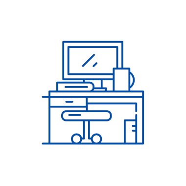 Çalışma alanı satır simgesi kavramı. Çalışma alanı düz vektör simgesi, işaret, anahat illüstrasyon.