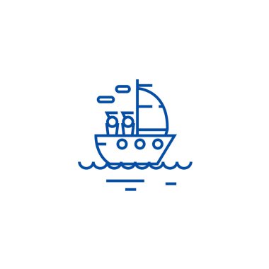 Satırı simgesi kavramı yelken yat. Yat yelken düz vektör simgesi, işaret, anahat illüstrasyon.