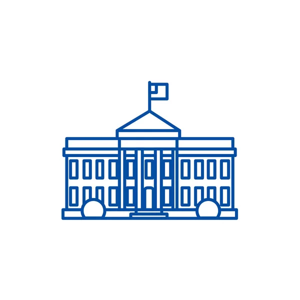 Maison blanche aux Etats-Unis concept icône de ligne. Maison blanche aux Etats-Unis symbole vectoriel plat, signe, illustration de contour . — Image vectorielle