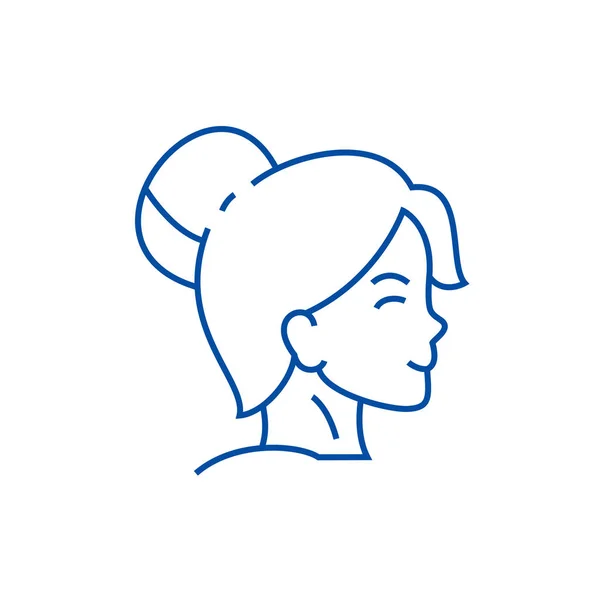 Mujer cara perfil línea icono concepto. Mujer cara perfil plano vector símbolo, signo, esquema ilustración . — Vector de stock