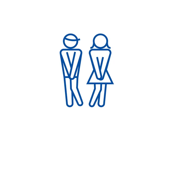 Жінка туалет, чоловік туалет лінії концепції. Жінка туалет, чоловік туалет плоский векторний символ, знак, контурна ілюстрація . — стоковий вектор