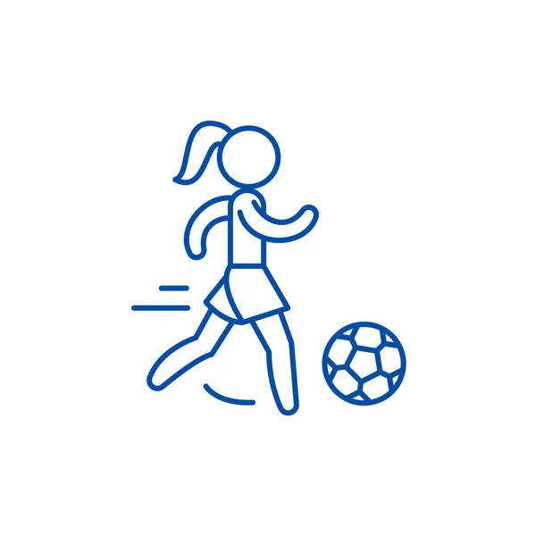 Das Konzept der Frauenfußballlinie. Frauenfußball Flachvektorsymbol, Zeichen, Umrissillustration. — Stockvektor