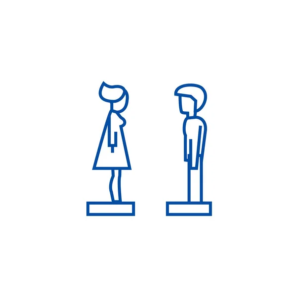 Žena a muž v řádku ikona konceptu. Žena a muž v profilu plochá vektor symbol, znamení, obrys obrázku. — Stockový vektor