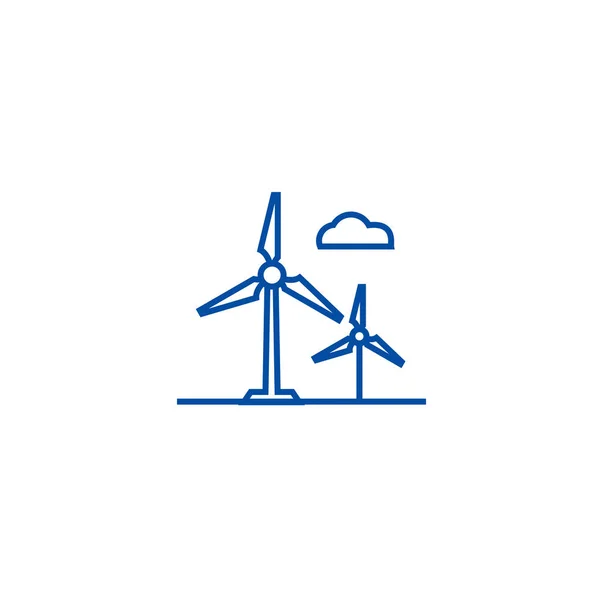 Wind turbine lijn pictogram concept. Wind turbine platte vector symbool, teken, overzicht illustratie. — Stockvector