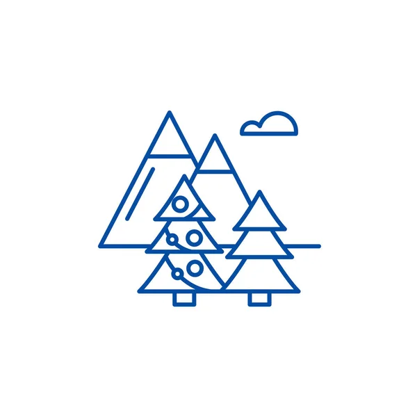 Conceito de ícone de linha de viagem de inverno. Viagem de inverno símbolo vetorial plana, sinal, ilustração esboço . —  Vetores de Stock